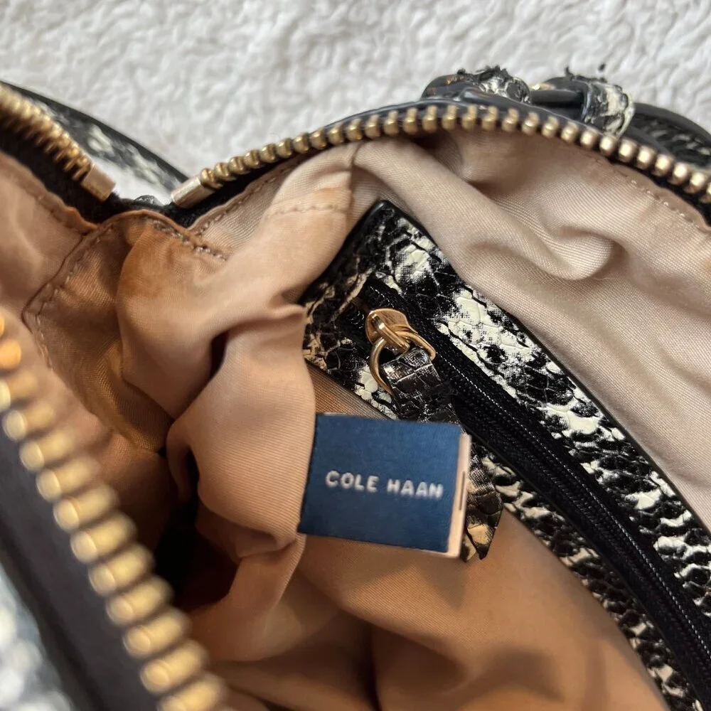 Cole Haan Leather bag Satchel or Crossbody Snake Embossed Cream & Black